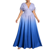 Robe longue imprimée dégradée pour femme, col en V profond, manches dolman, taille smockée, coupe fluide trapèze, marque privée Sehe Fashion