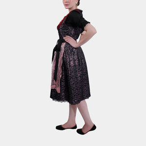 Vestido Tradicional Alemán para Mujer, Negro con Encaje Rojo, Delantal, Corsé Ajustado, Largo hasta la Rodilla, Estilo Vintage, Conjunto para Festivales - Product Image 5