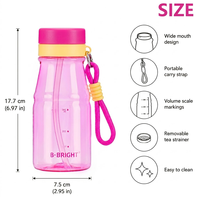 530ml kleine plastic waterfles van Tritan materiaal, makkelijk mee te nemen, met rietje, direct drinkbaar, dubbel doel.