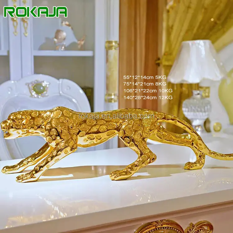 Grande scultura di leopardo d'oro figurina di animali ornamento di leopardo in resina per la decorazione domestica negozio di Hotel giardino ufficio Desktop