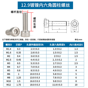 J&Gong Internal Hex <b>Screw</b> 12.9 Grade Nickel Plated M2 <b>M3</b> M4 M5 M20 High Strength Cylinder Head Bolt - Product Image 5