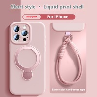 Nouvelle coque de téléphone en silicone liquide à trou fin avec support magnétique rotatif et cordon pour iPhone 16 Apple 13 avec cordon