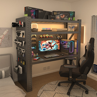 Bureau d'ordinateur E-Sports en métal avec étagère de rangement multi-niveaux réglable en hauteur du sol au plafond - Étagère de bureau DIY pour la maison