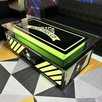 Table de bar lumineuse KTV moderne et minimaliste de luxe en titane doré, verre trempé et acier inoxydable, fabriquée en Chine