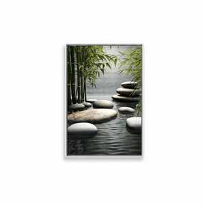 Printed Art Deco Panel <b>Canvas</b> Artwork Calming Bamboo & Stones Wall Art Clear <b>Framed</b> Hanging - Product Image 2