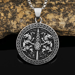 Yunnique – collier avec pendentif rond en acier inoxydable pour hommes, bijoux avec chaîne de 60cm, couleur acier, design animal, pendentif à la mode - Product Image 1