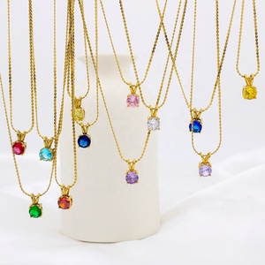 Collar Personalizado para Mujer, Chapado en Oro de 18k, Acero Inoxidable, con Piedras de Nacimiento Multicolores, Joyería con Colgantes de Circonita Cúbica - Product Image 1