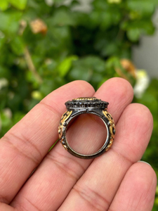 Vintage Mexican Fire <b>Opal</b> <b>Ring</b> Sterling Silver Black Spinel Halo Handmade Jewelry Luxury Gemstone Statement <b>Ring</b> - Product Image 5