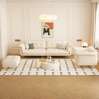 Cloud Ecksofa Beige PU-Leder mit Knöpfen Modernes Schaumstoffgefülltes Sofa-Set Weiße Möbel Wohnzimmer