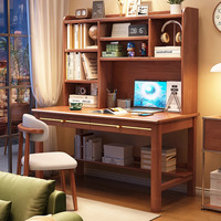 Escritorio de Computadora de Madera de Pino Sólido y Duradero de Estilo Escandinavo con Estantería Flotante Integrada para la Configuración de un Oficina en Casa o Dormitorio