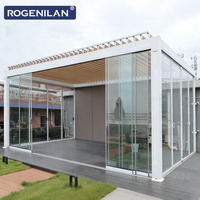 Pergola bioclimatique en aluminium résistante aux ouragans Rogenilan, toit à lamelles motorisé et réglable, gazebo