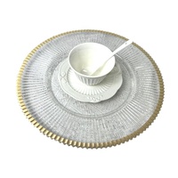 Assiettes de présentation en plastique transparent avec bord doré, jetables, décoratives, pour mariage, banquet, fête, décoration de table