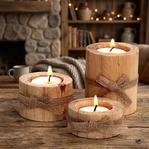 Porte-bougie rond en bois naturel fait à la main avec un nœud en ficelle pour la décoration de la maison pour la Saint-Valentin - Product Image 4
