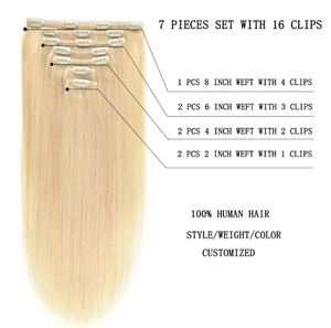 Extensions de cheveux à clips de qualité salon, cheveux Remy blonds, 7 pièces, cheveux vierges à cuticules intactes, extensions de cheveux à clips, cheveux humains véritables - Product Image 2