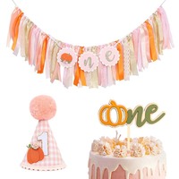 Citrouille ronde 1er anniversaire fête décoration bannière Triangle couronne chapeau gâteau et chaise ornement bébé célébration fournitures