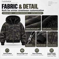 Veste à capuche zippée camouflage Dark Woodland personnalisée, avec capuche en fausse fourrure, coupe oversize et carrée, style streetwear hiver, fournisseur en gros pour marques