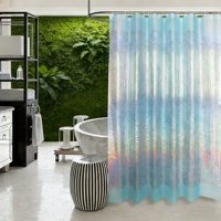 Rideau de douche en PEVA avec motif laser holographique bleu et blanc, imperméable