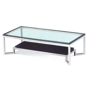 Mesa de cristal simple para reuniones, mesa de centro, té, patas de metal, certificación, moderna, venta directa de fábrica, barato