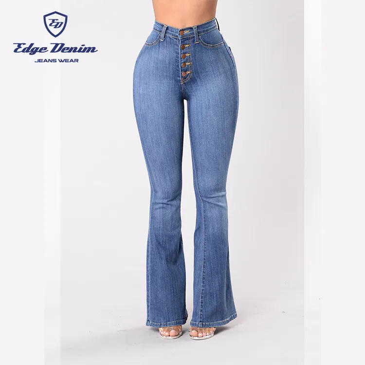 Wholesale high waisted women denim jean straight denim pants wide leg women's trousers