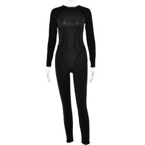 Combinaison pour femme à manches longues, dos nu, col rond, haute élasticité, tricotée, fine, en polyester FDL0458 - Product Image 5