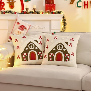 Funda de Almohada Navideña Bordada con Aguja Mágica, Diseño de Casa de Jengibre y Papá Noel, Decoración para el Hogar, Venta al Por Mayor 2026 - Product Image 4