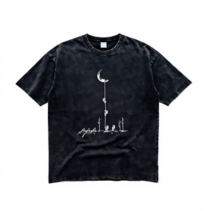 T-shirt en coton 300 g/m² à épaules tombantes, imprimé personnalisé motif Lune et Arbre, sérigraphie, délavage acide vintage, coupe basse régulière, fournisseur - Product Image 1