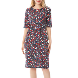 <span class=keywords><strong>Abito</strong></span> Premaman Estivo a Mezza Manica con Motivi Floreali, 95% Cotone 5% Spandex, Vestito <span class=keywords><strong>Allattamento</strong></span> con Apertura Frontale - Product Image 6