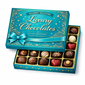 Boîte cadeau de luxe en carton rigide recyclable, finition brillante/mate, personnalisable, pour en-cas délicieux, chocolat doré - Product Image 4