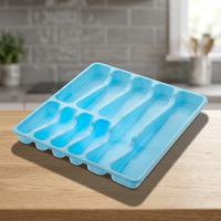 CATEEM Organisateur de tiroir rectangulaire multifonctionnel en plastique durable bleu ciel pour couverts et ustensiles de cuisine
