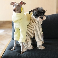 Combinaison thermique à quatre pattes pour chien, pyjama d'hiver à capuche, vêtements pour chiot en tissu bouclé épais, vêtements rayés pour animaux de compagnie, combinaison respirante