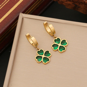 Ingrosso donna smeraldo zircone cuore <span class=keywords><strong>quadrifoglio</strong></span> <span class=keywords><strong>collana</strong></span> bracciale orecchini nuovo oro placcato 18k in acciaio inox Set gioielli - Product Image 4