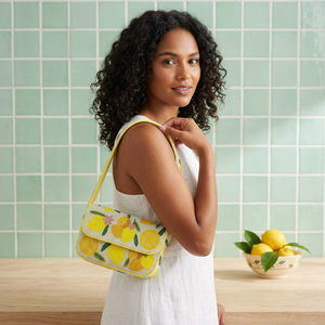 Sac fourre-tout en coton pour femme, fait main, motif citron, broderie, fleurs en soie perlées, fermeture à boucle, bandoulière unique - Product Image 3