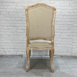 Chaise de salle à manger classique française en bois rembourrée de lin, sculptée, style antique, chaises de salle à manger modernes du milieu du siècle - Product Image 4