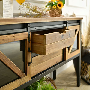 Fournisseur chinois de table console en bois massif rustique vintage pour salon, entrée, hôtel, avec tiroirs de rangement et porte coulissante durable - Product Image 6