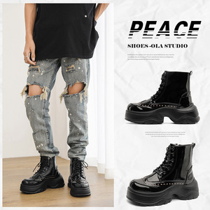 Nuevas Botas de Plataforma con Cordones y Remaches para Hombre, Diseño Moderno, Botas Negras con Tacón Elevado, Tallas 39-46, Botas Vaqueras de la Mejor Calidad - Product Image 2
