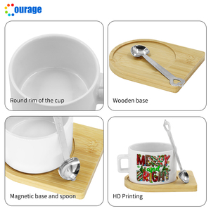 Nuova Tazza da Caffè in Ceramica Bianca con Base in Bambù per Sublimazione, Tazza Piccola Stampabile con Cucchiaio - Product Image 2