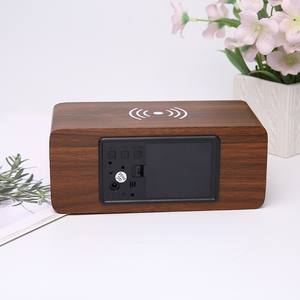 10W Kablosuz Şarjlı LED Ahşap Çalar Saat, Cep Telefonu Şarjlı Ev Elektronik Saati - Product Image 6