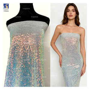 Yx1011 150Gsm Trọng lượng nhẹ lurex sáng bóng Sequins lưới vải Holographic trong suốt Flash sequin vải dệt may - Product Image 1