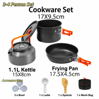 Ensemble de cuisine de camping portable moderne en aluminium, bouilloire pour la cuisine en plein air, la randonnée, le pique-nique, 4 pièces, consulter le service client