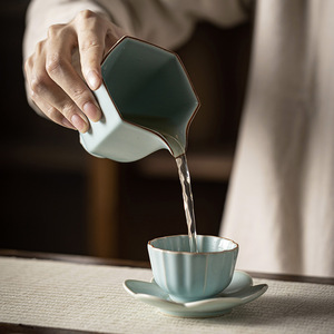 Ru Ware Hexagonal Fair Cup Ceramic <b>Tea</b> <b>Set</b> With Crackle Glaze For Kung Fu <b>Tea</b> Serving - Product Image 3