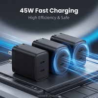 Adaptateur de voyage universel noir pliable C+C 45W PD 3.0 Type C le plus petit avec affichage, charge rapide
