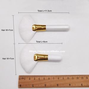 Pelo suave y esponjoso, mango blanco <span class=keywords><strong>de</strong></span> metal dorado, cepillo <span class=keywords><strong>de</strong></span> ventilador grande, 9cm, 11,5 cm, máscara Facial <span class=keywords><strong>de</strong></span> esteticista corta, cepillo <span class=keywords><strong>de</strong></span> ventilador - Product Image 3