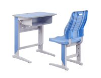 Ensemble pupitre et chaise scolaire individuel WZ-7801 avec plateau en bois, boîte à livres en acier et panneau de modestie perforé
