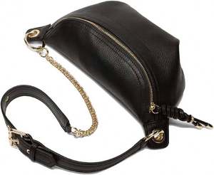 Muestra Gratis Riñonera de Cuero Genuino, Bolso de Pecho, Bolso para Teléfono con Cadena para Mujer, Mini Bolso de Cintura Negro - Product Image 3