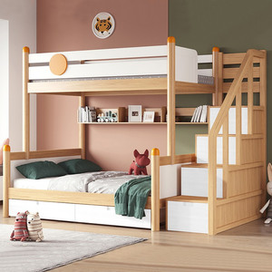 Modern Minimalist Nordic <strong>Double</strong> <strong>Bed</strong> Rubber Solid Wood High <strong>Low</strong> Bunk <strong>Bed</strong> Multifunctional Features Adult Dormitory Children's <strong>Bed</strong> - Product Image 3