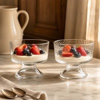 Gobelet en verre à pied court, gobelet à glace au design esthétique, tasse à café, gobelet à yaourt pour le petit-déjeuner, gobelet à glace pour restaurant, gobelet à glace
