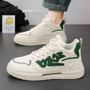 Men's Trendy White High-<b>Top</b> Sports Casual Shoes for Autumn New Breathable Skate Shoes All-match Thick-Soled Height Increasing - Product Image 3