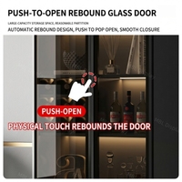 Meuble à vin moderne de luxe en verre noir OEM/ODM pour salon, avec éclairage LED et étagère à ouverture par pression