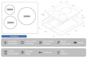 Placa de inducción incorporada 3 quemadores Zona grande <span class=keywords><strong>para</strong></span> paella Buen precio 6800W Control táctil Superficie de vidrio Estufa eléctrica Estufa - Product Image 4