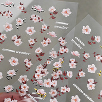 Produk Kecantikan Berkualitas Tinggi Stiker Kuku Bunga Lucu yang Dapat Disesuaikan 5D Pink Biru Seni DIY Stiker Kuku Tempel Sendiri Dekorasi Manikur